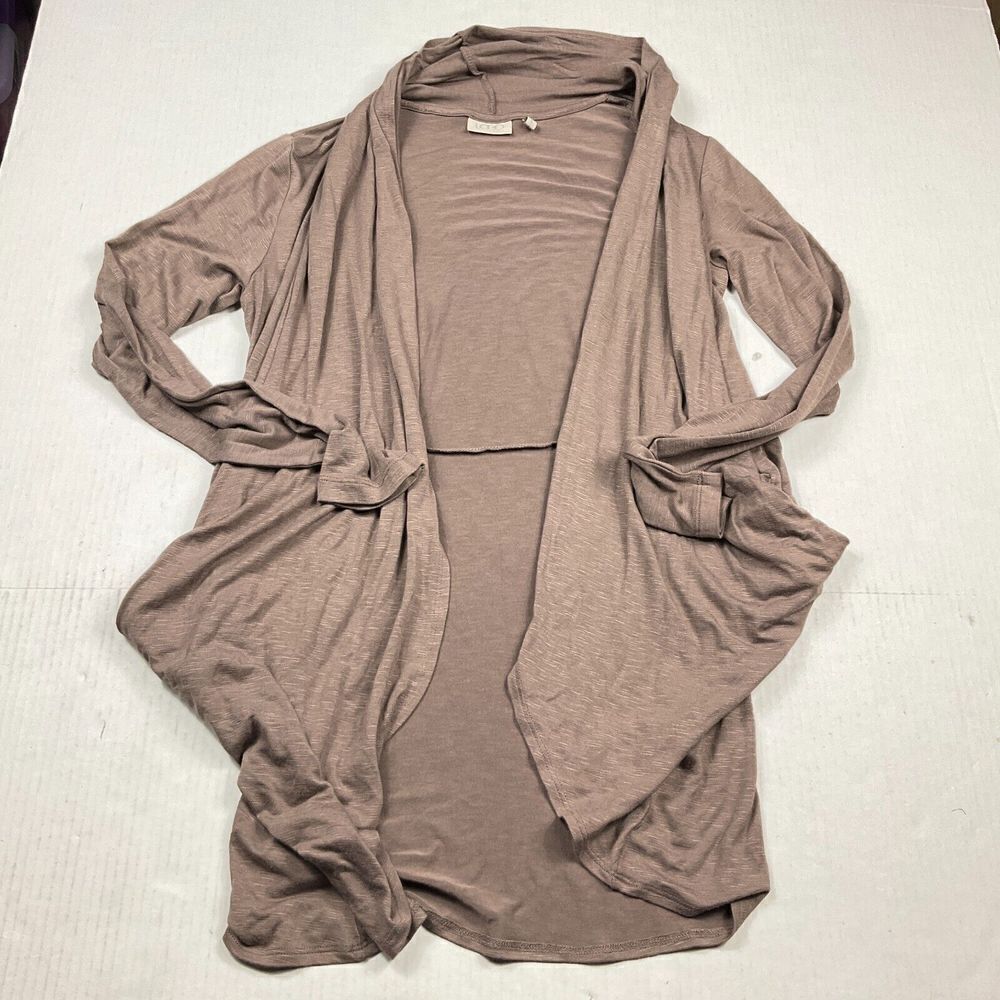LOGO by Lori Goldstein Open Front Cardigan Brown Pockets Oversized Sweater XXS